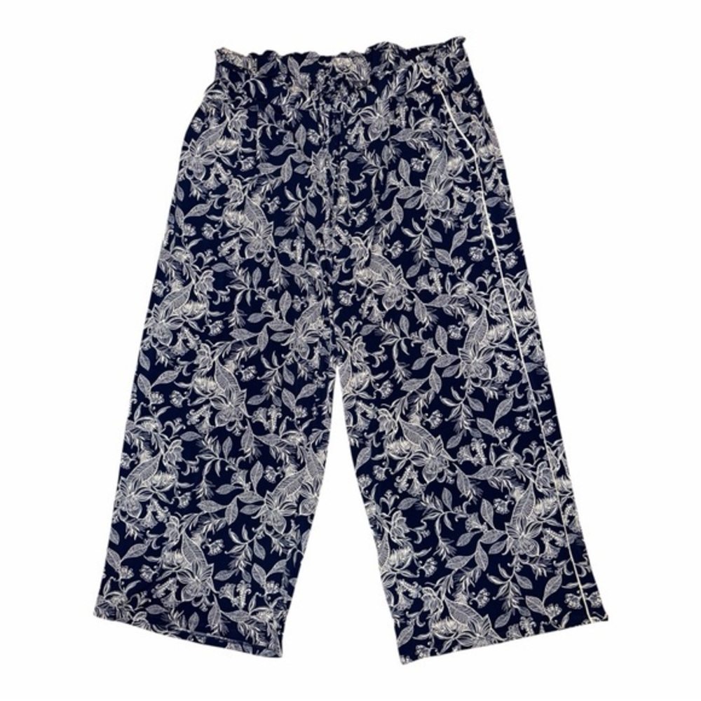 Rafaella Navy Blue Floral Wide Leg Pants